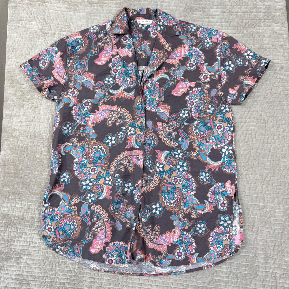 We The Free Free People Paisley Floral Button Down Shirt Small Short Sleeve Top